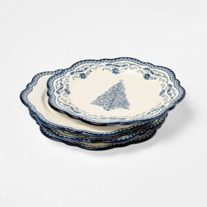 4pk 8.625" Salad Plate Blue Pattern Christmas Tree - Threshold Studio McGee 2025